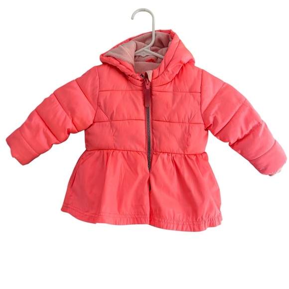 Cat & Jack toddler girl peplum puffer jacket Peach/pink/salmon color 12 months - Picture 3 of 7
